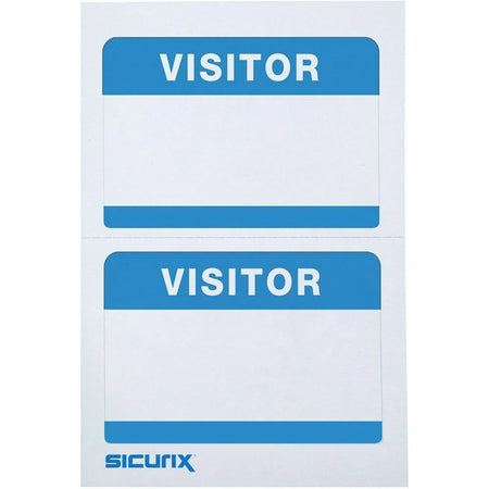 SICURIX Visitor Adhesive Badges - 100 Pack White - Easy Peel - 2 Per Sheet - ID & Supplies