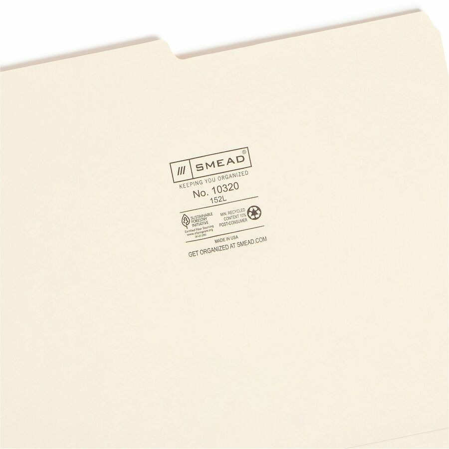 Smead 1/2 Tab Cut Letter Recycled Top Tab File Folder - Right