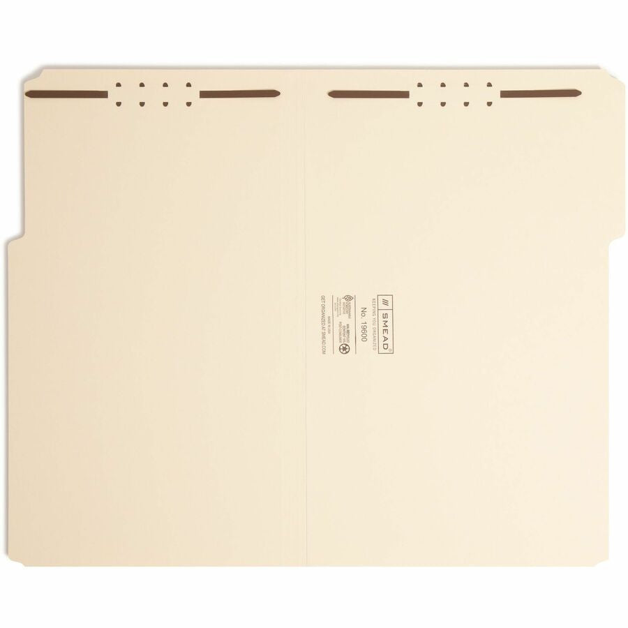 Smead 1/3 Tab Cut Legal Recycled Fastener Folder - 8 1/2’’ x 14’’ - 2 2K Fastener(s) - Top Location - Assorted Position