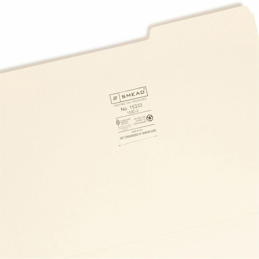 Smead 1/3 Tab Cut Legal Recycled Top Tab File Folder - Top