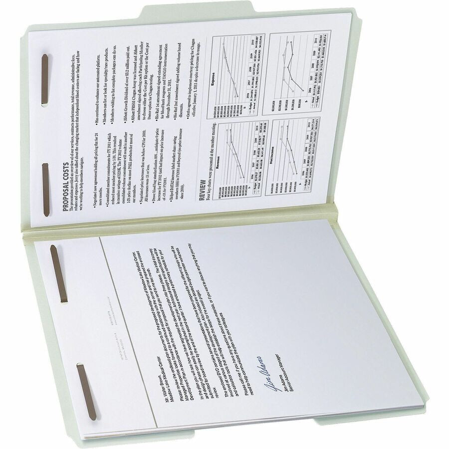 Smead 1/3 Tab Cut Letter Recycled Fastener Folder - 8 1/2’’ x 11’’ - 1’’ Expansion - 2 2K Fastener(s) - 2’’