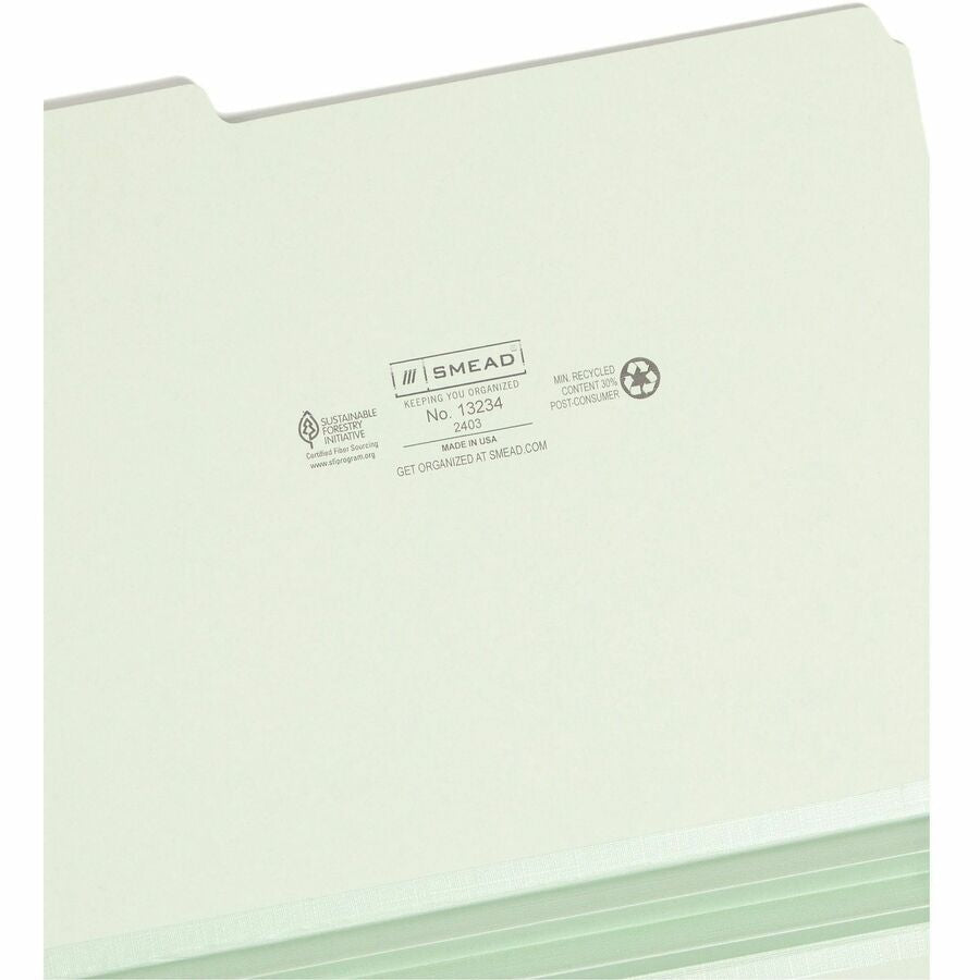 Smead 1/3 Tab Cut Letter Recycled Top File Folder - 8 1/2’’ x 11’’ - 2’’ Expansion - Location - Assorted Position