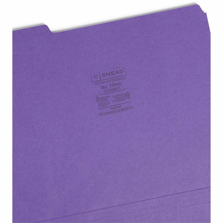 Smead 1/3 Tab Cut Letter Recycled Top Tab File Folder - Alternate-Image3
