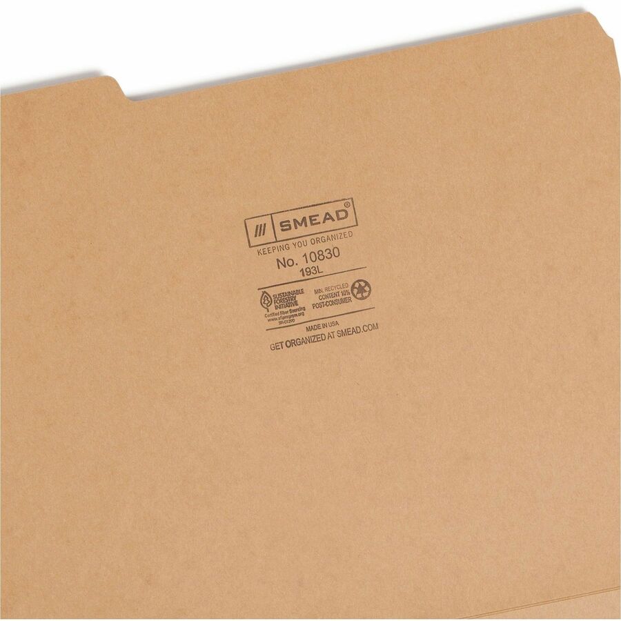 Smead 1/3 Tab Cut Letter Recycled Top Tab File Folder - Right