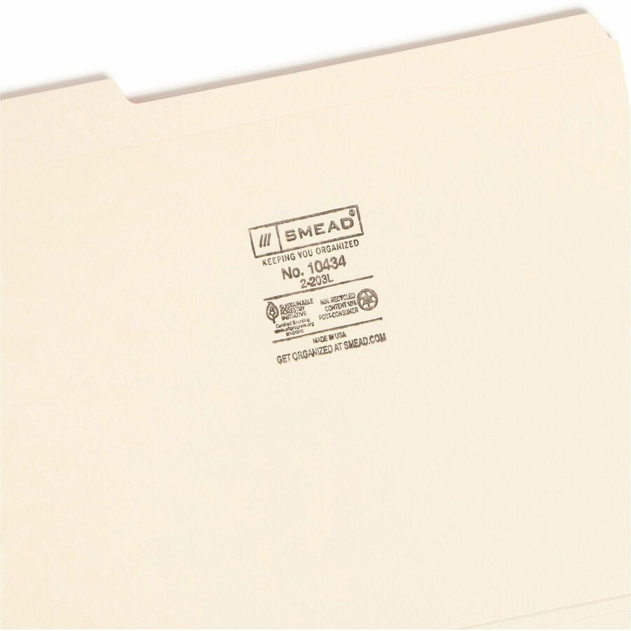 Smead 1/3 Tab Cut Letter Recycled Top Tab File Folder - Right