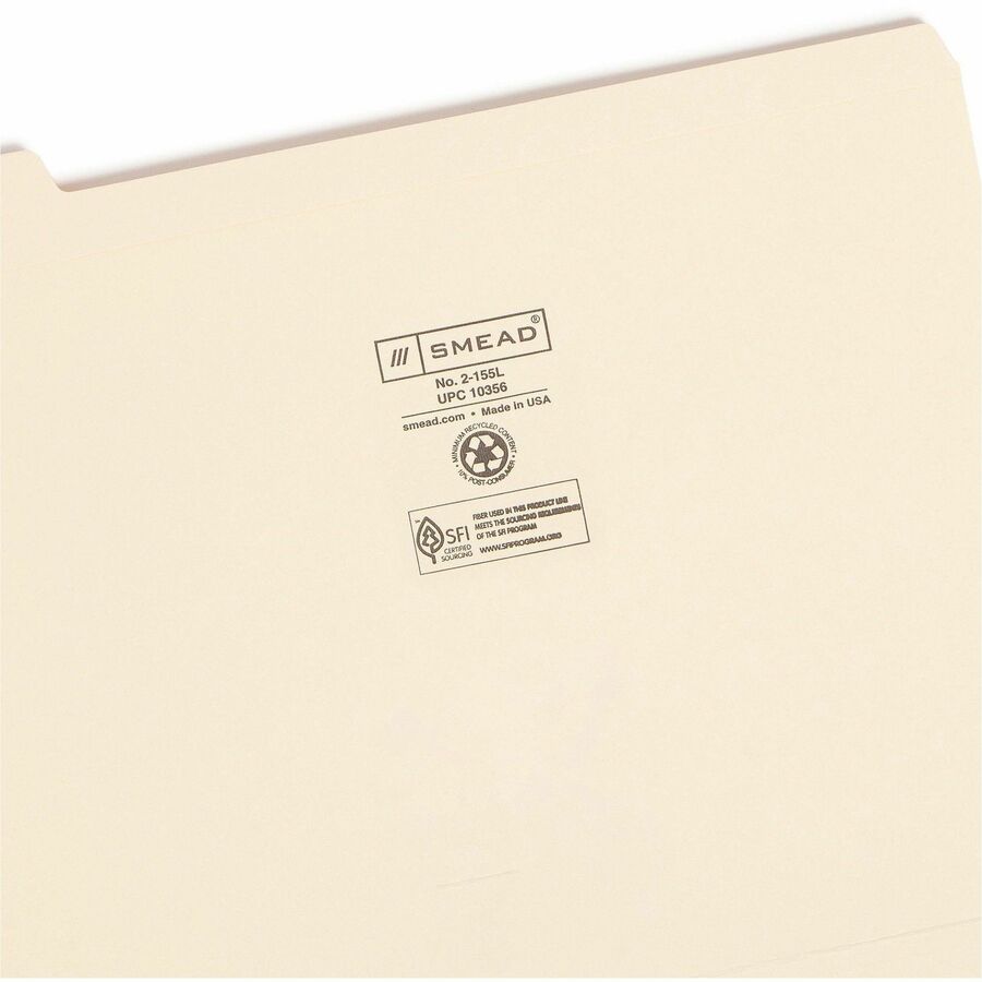 Smead 1/5 Tab Cut Letter Recycled Top Tab File Folder - Right