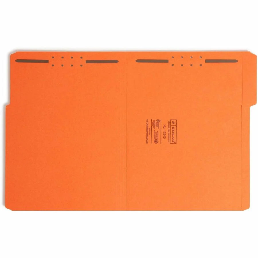 Smead 12540 Recycled Fastener Folder - Letter Size 2 Fasteners - Orange Tab - 50/Box - Folders