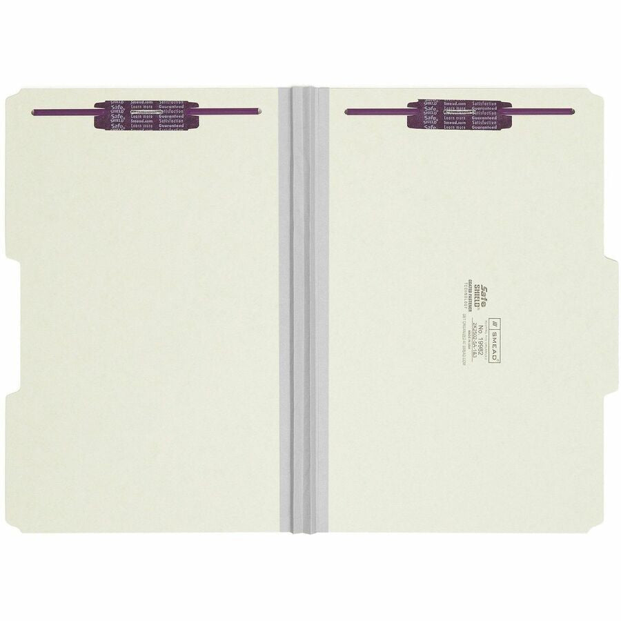 Smead 2/5 Tab Cut Legal Recycled Fastener Folder - 8 1/2’’ x 14’’ - 2’’ Expansion - 2 2S Fastener(s) - for - Folders