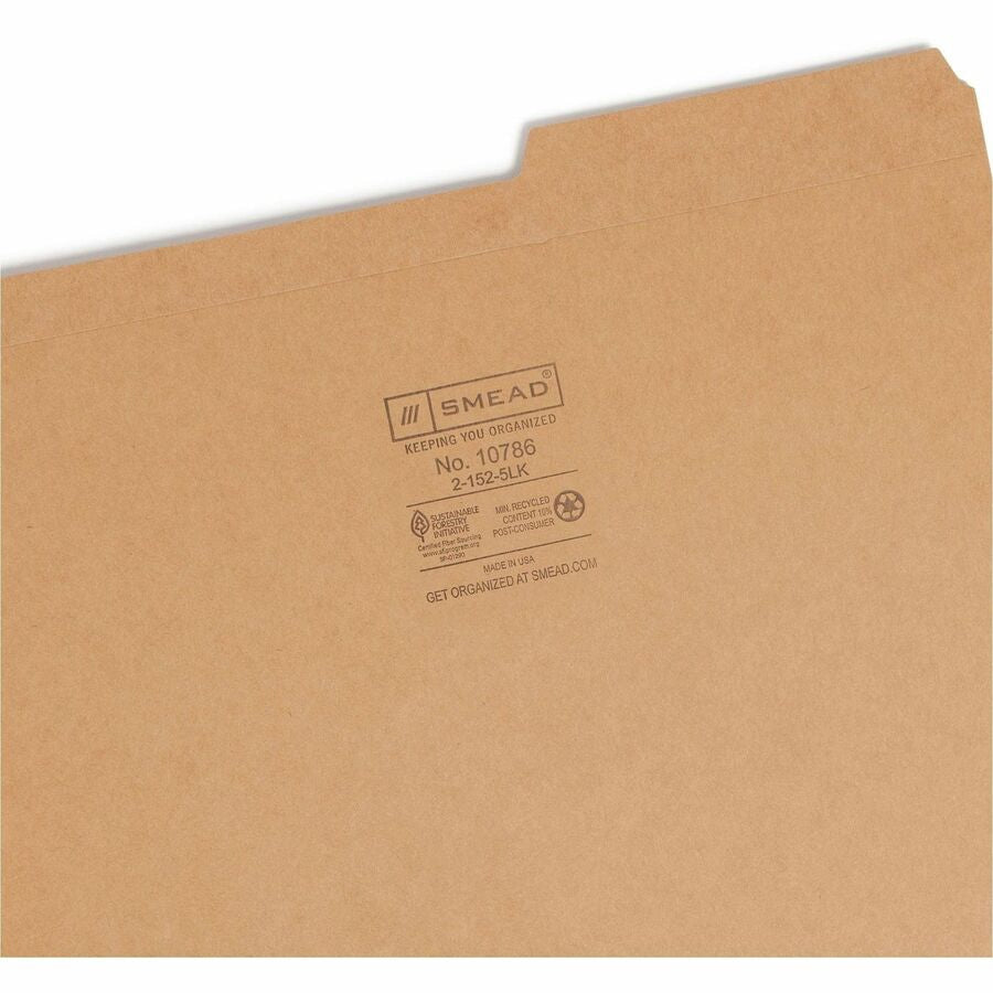 Smead 2/5 Tab Cut Letter Recycled Top File Folder - 8 1/2’’ x 11’’ - 3/4’’ Expansion - Location - Right Position