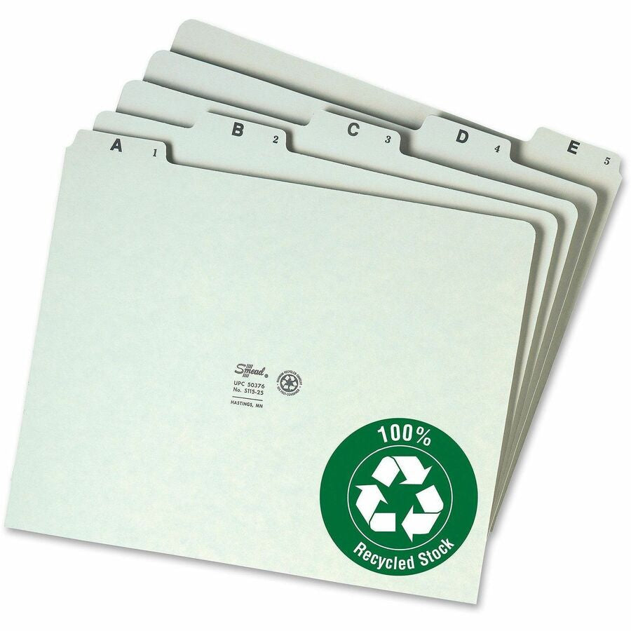 Smead A-Z 1/5 Tab Cut Recycled Letter Pressboard Guides - Assorted Tab(s) - 100% - 25 / Set - Filing