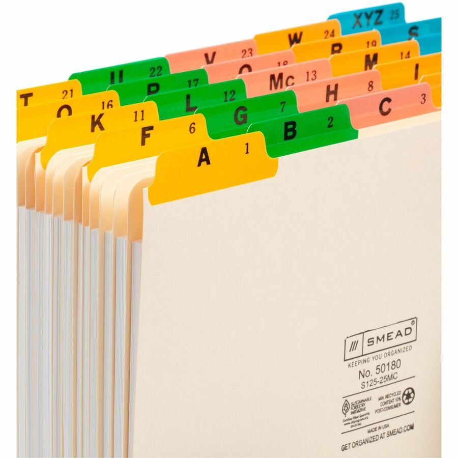 Smead Filing Guides with Alphabetic Indexing - 25 Printed Assorted Tab(s) - Character - A-Z - Tab(s)/Set - Letter
