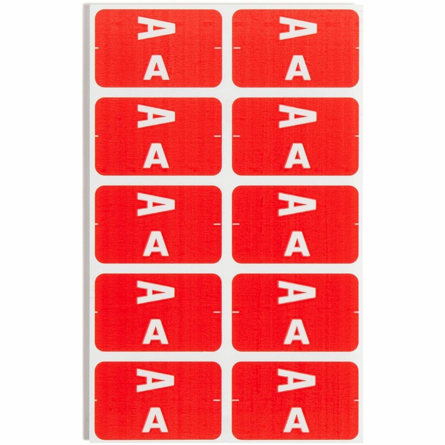 Smead AlphaZ ACCS Color-Coded Labels - A - x 1’’ Width 1 5/8’’ Length - Red - Laminated - 10 / Sheet - 100 / Pack
