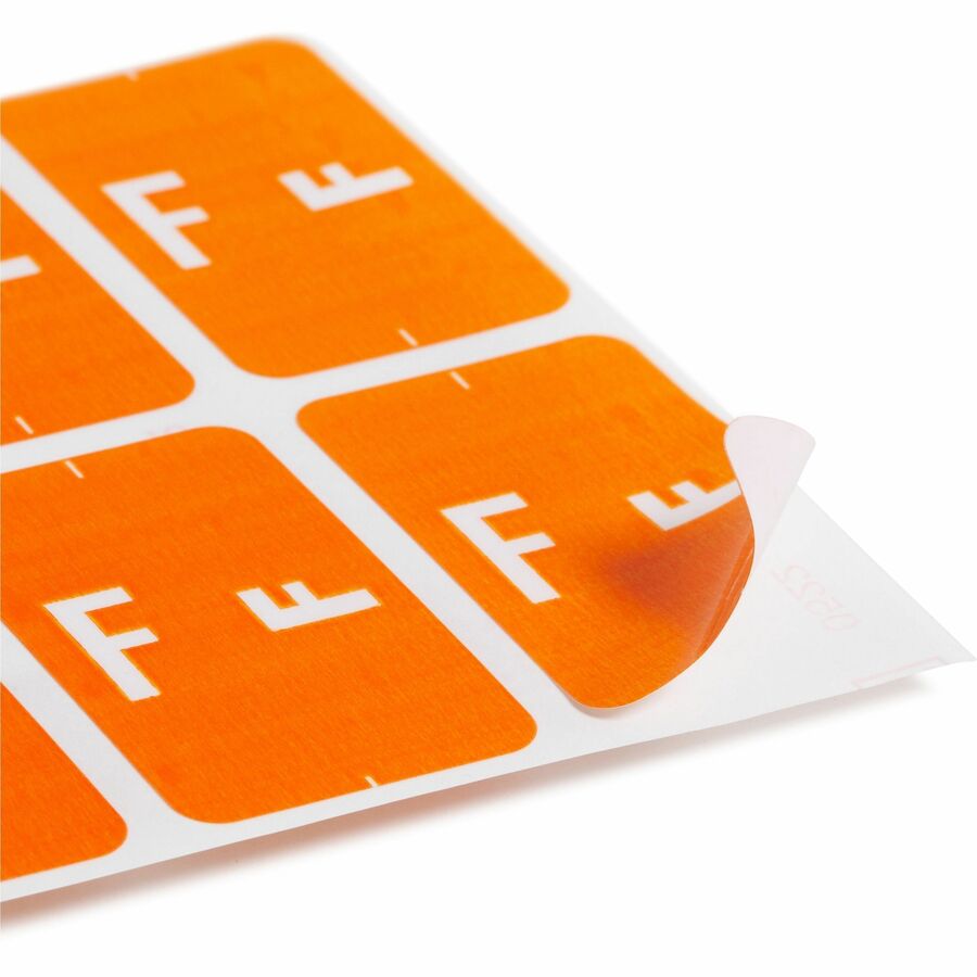 Smead AlphaZ ACCS Color-Coded Labels - F - x 1’’ Width 1 5/8’’ Length - Orange - Laminated - 10 / Sheet - 100 / Pack