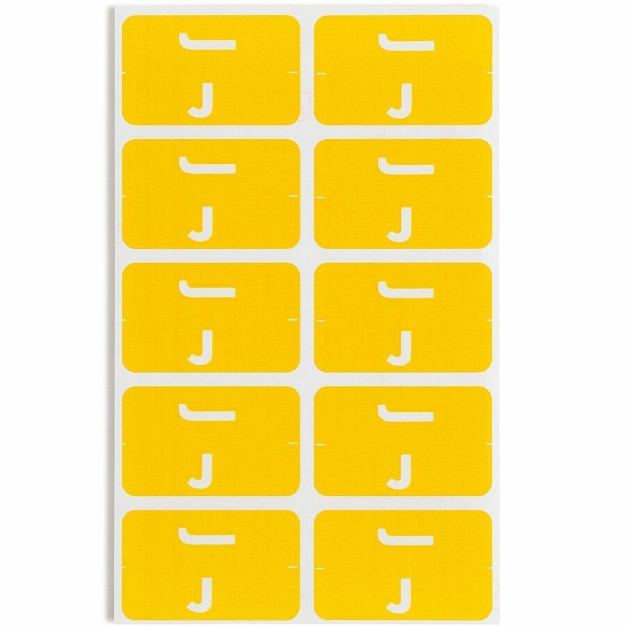 Smead AlphaZ ACCS Color-Coded Labels - J - x 1’’ Width 1 5/8’’ Length - Yellow - Laminated - 10 / Sheet - 100 / Pack