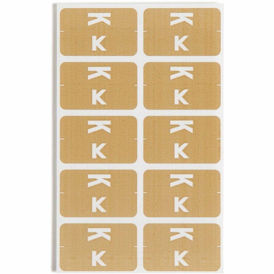 Smead AlphaZ ACCS Color-Coded Labels - K - x 1’’ Width 1 5/8’’ Length - Light Brown - Laminated - 10 / Sheet - 100