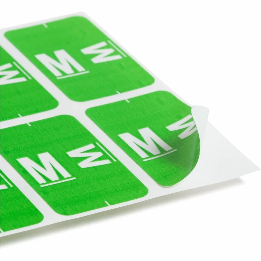 Smead AlphaZ ACCS Color-Coded Labels - M - x 1’’ Width 1 5/8’’ Length - Light Green - Laminated - 10 / Sheet - 100