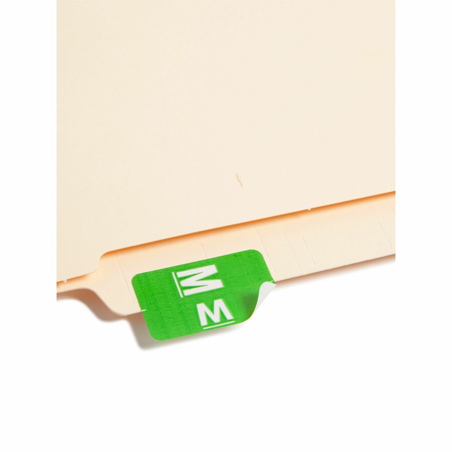 Smead AlphaZ ACCS Color-Coded Labels - M - x 1’’ Width 1 5/8’’ Length - Light Green - Laminated - 10 / Sheet - 100