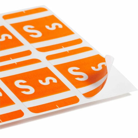 Smead AlphaZ ACCS Color-Coded Labels - S - x 1’’ Width 1 5/8’’ Length - Orange - Laminated - 10 / Sheet - 100 / Pack