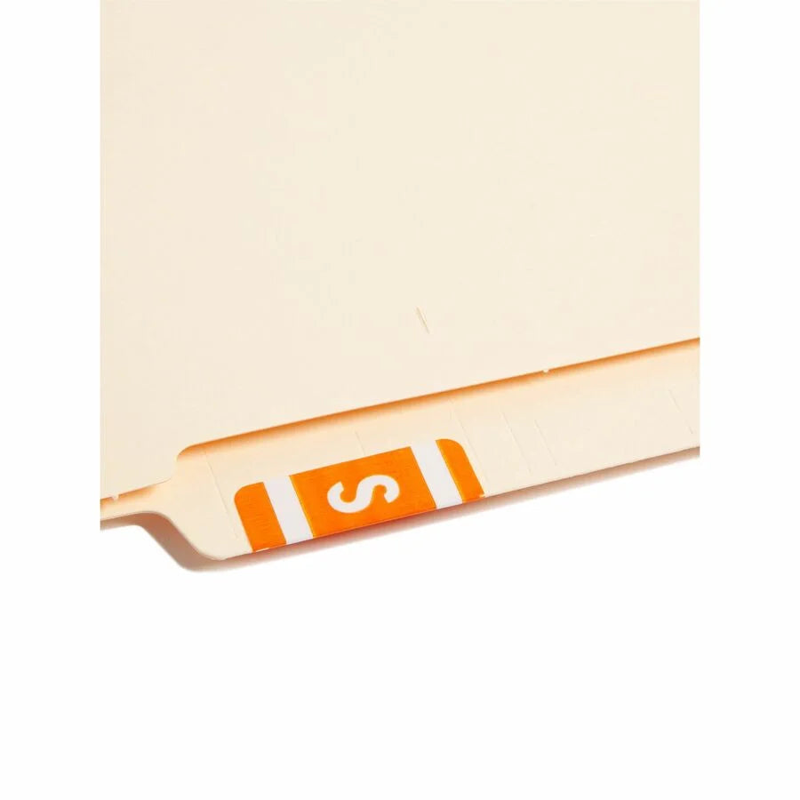 Smead AlphaZ ACCS Color-Coded Labels - S - x 1’’ Width 1 5/8’’ Length - Orange - Laminated - 10 / Sheet - 100 / Pack
