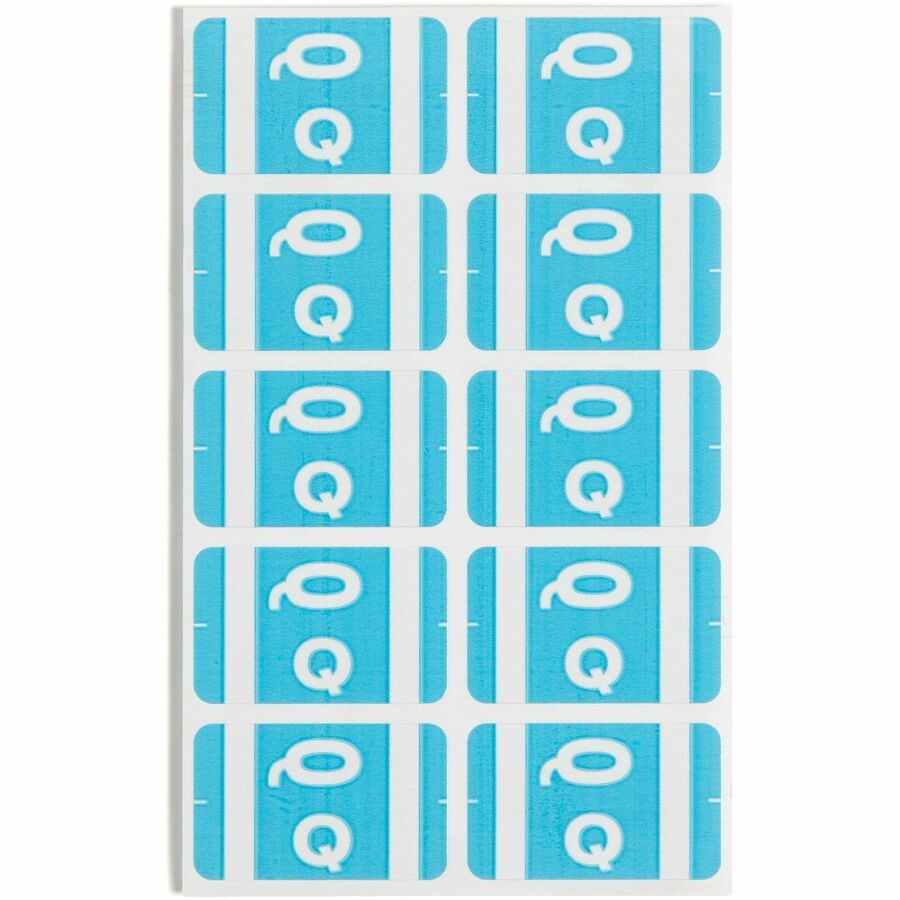 Smead AlphaZ ACCS Color-Coded Labels - Q - x 1’’ Width 1 5/8’’ Length - Light Blue - Laminated - 10 / Sheet - 100