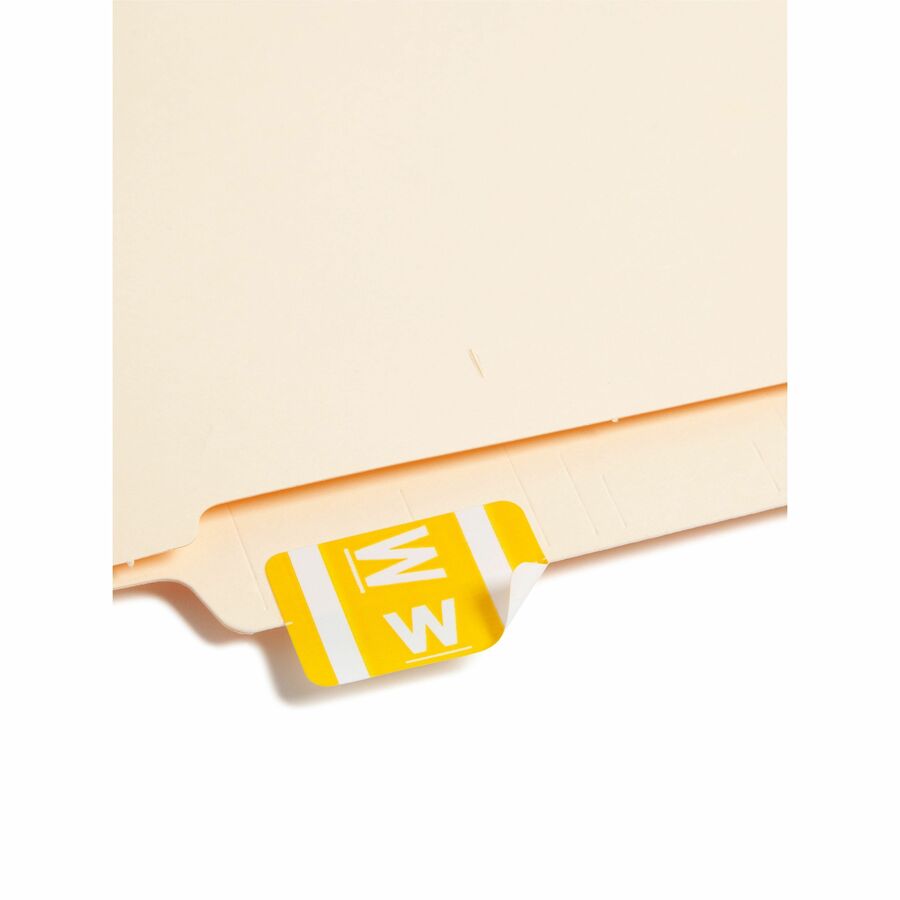 Smead AlphaZ ACCS Color-Coded Labels - W - x 1’’ Width 1 5/8’’ Length - Yellow - Laminated - 10 / Sheet - 100 / Pack