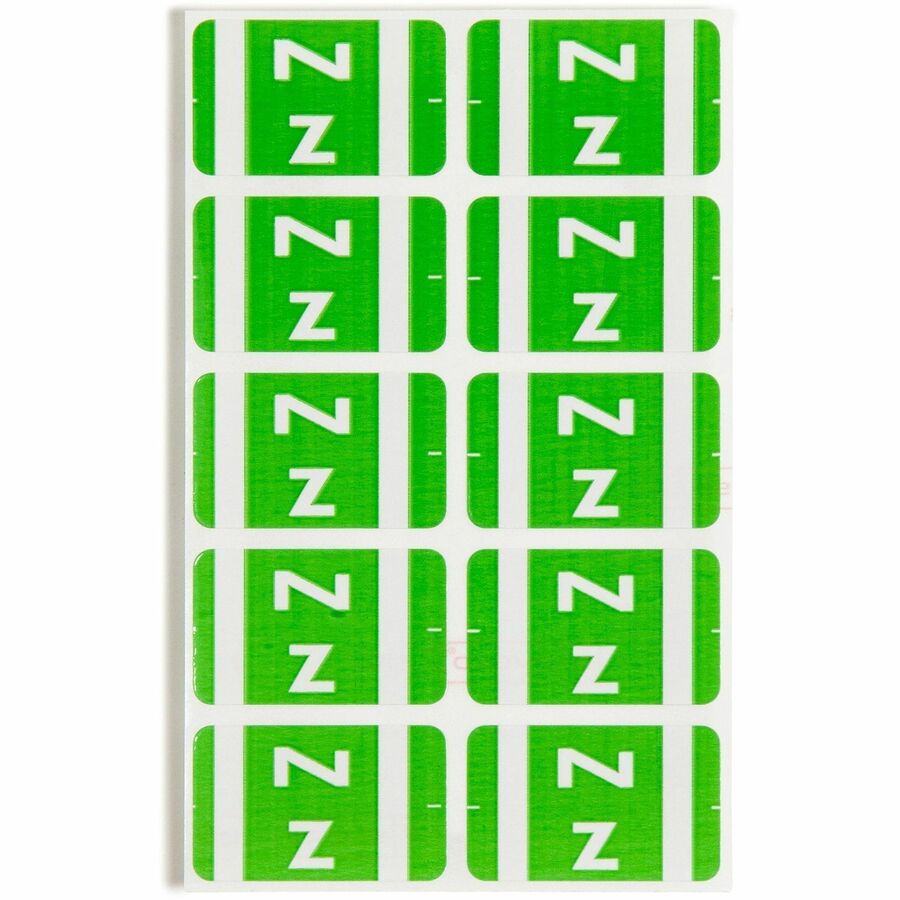 Smead AlphaZ ACCS Color-Coded Labels - Z - x 1’’ Width 1 5/8’’ Length - Light Green - Laminated - 10 / Sheet - 100