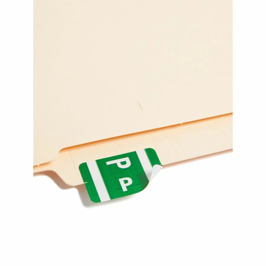 Smead AlphaZ ACCS Color-Coded Labels P-x 1’’ Width x 1 5/8’’ Length 100 / Pack Dark Green Laminated (SMD67186) - Filing