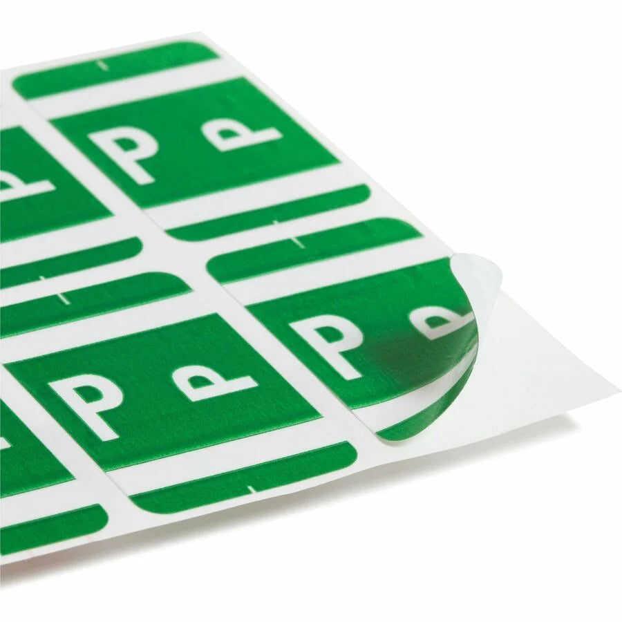 Smead AlphaZ ACCS Color-Coded Labels P-x 1’’ Width x 1 5/8’’ Length 100 / Pack Dark Green Laminated (SMD67186) - Filing