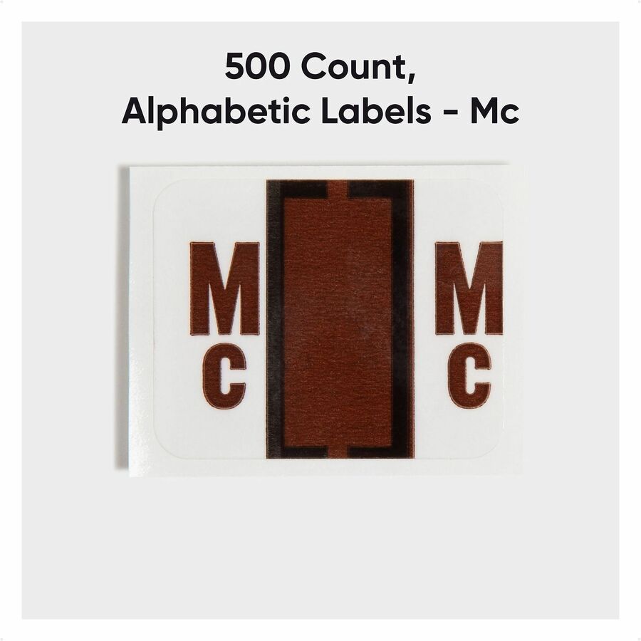 Smead BCCR Bar-Style Color-Coded Labels - Alphabet MC - x 1 1/4’’ Width 1’’ Length - Brown - Laminated - 500 / Roll