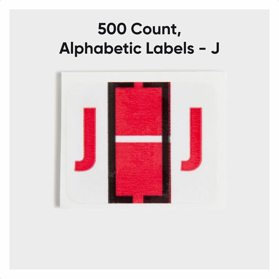 Smead BCCR Bar-Style Color-Coded Labels - J - x 1 1/4’’ Width 1’’ Length - Red - Laminated - 500 / Roll - Filing