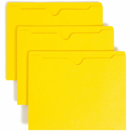 Smead Colored File Jacket: Yellow 8.5’’ x 11’’ 11pt 2-Ply - 100/Box - Filing Jackets & Pockets