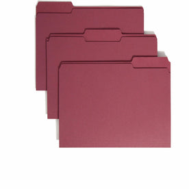 Smead Colored Recycled File Folders - Assorted Tab Position - Maroon - 100/Box - Top