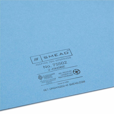 Smead Colored Straight Tab Cut Letter Recycled File Jacket - 8 1/2’’ x 11’’ - 11 pt. - 2 Plys - Blue - Filing Jackets &