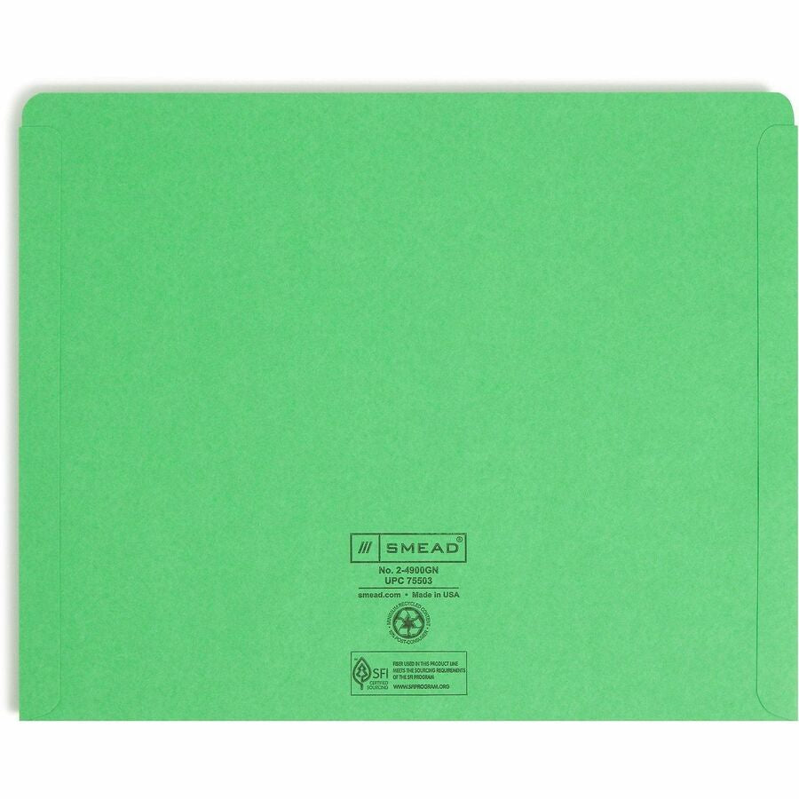 Smead Colored Straight Tab Cut Letter Recycled File Jacket - 8 1/2’’ x 11’’ - 11 pt. - 2 Plys - Green - Filing Jackets