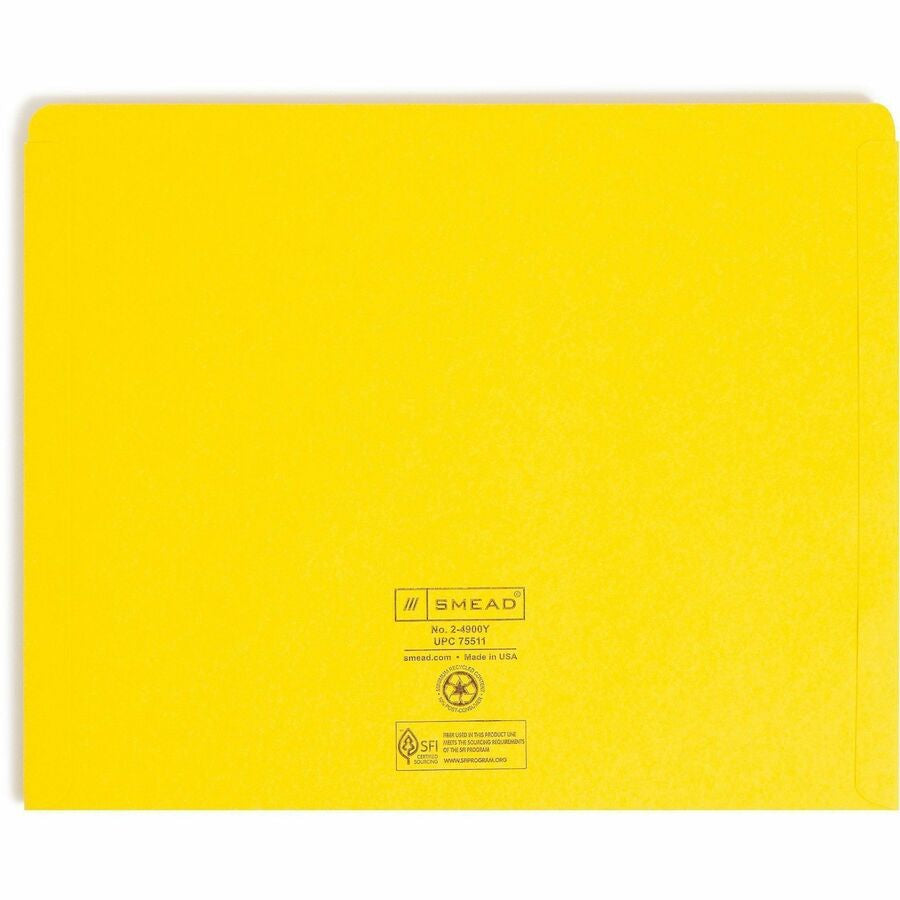 Smead Colored Straight Tab Cut Letter Recycled File Jacket - 8 1/2’’ x 11’’ - 11 pt. - 2 Plys - Yellow - Filing Jackets