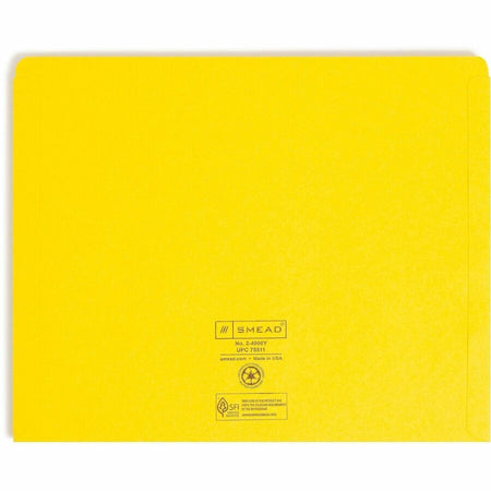 Smead Colored Straight Tab Cut Letter Recycled File Jacket - 8 1/2’’ x 11’’ - 11 pt. - 2 Plys - Yellow - Filing Jackets