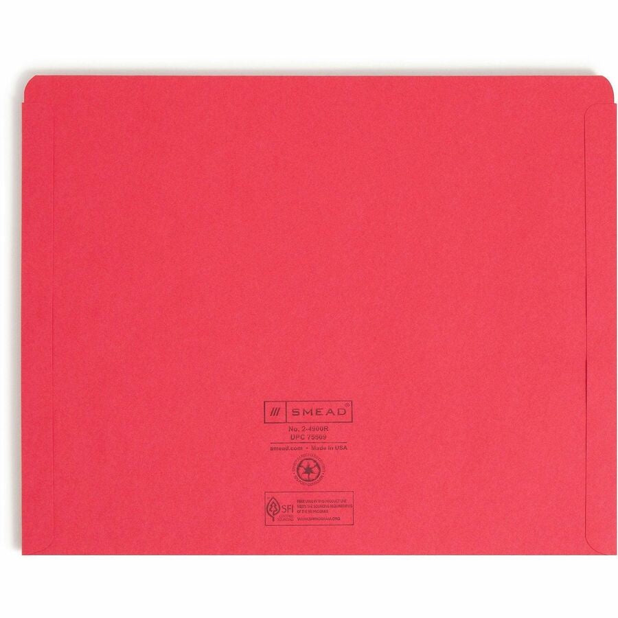 Smead Colored Straight Tab Cut Letter Recycled File Jacket - 8 1/2’’ x 11’’ - 11 pt. - 2 Plys - Red - Filing Jackets &