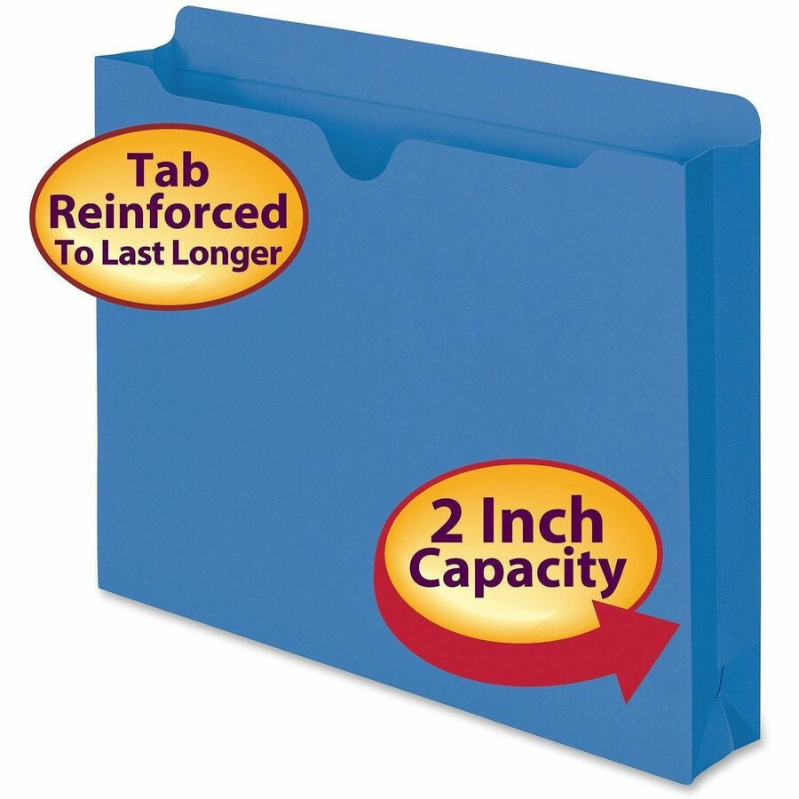 Smead Colored Straight Tab Cut Letter Recycled File Jacket - 8 1/2’’ x 11’’ - 2’’ Expansion - 11 pt. - 2 Plys - Blue
