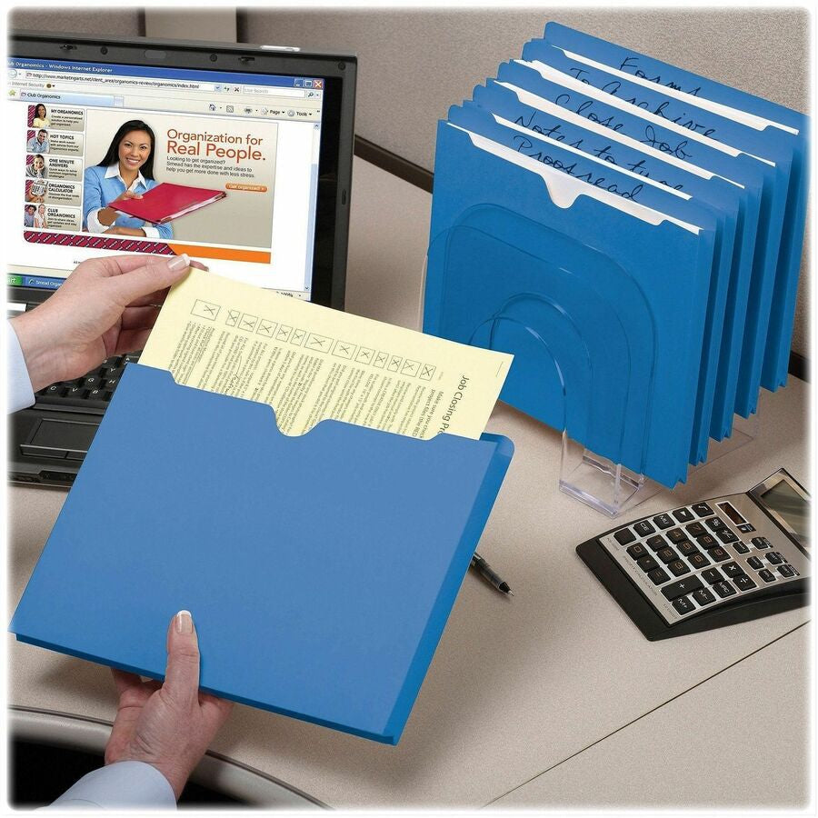 Smead Colored Straight Tab Cut Letter Recycled File Jacket - 8 1/2’’ x 11’’ - 2’’ Expansion - 11 pt. - 2 Plys - Blue