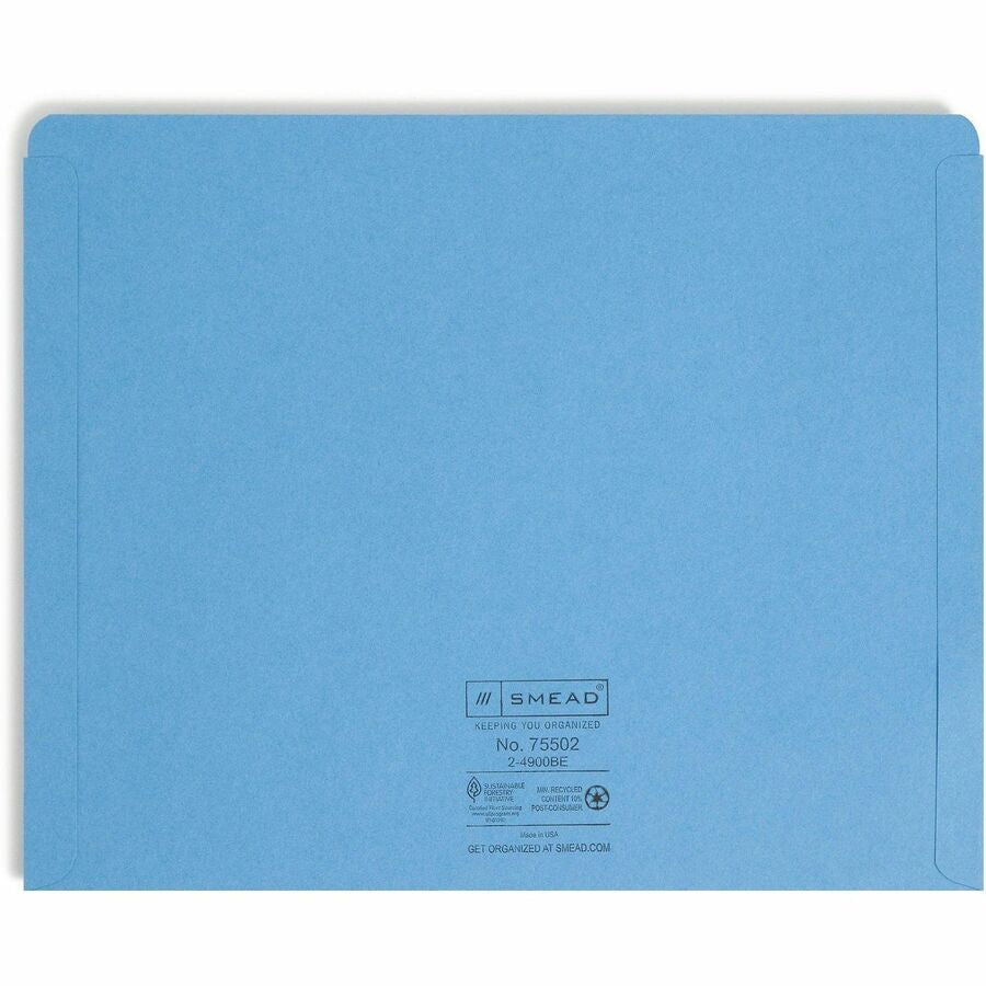 Smead Colored Straight Tab Cut Letter Recycled File Jacket - 8 1/2’’ x 11’’ - 11 pt. - 2 Plys - Blue - Filing Jackets &