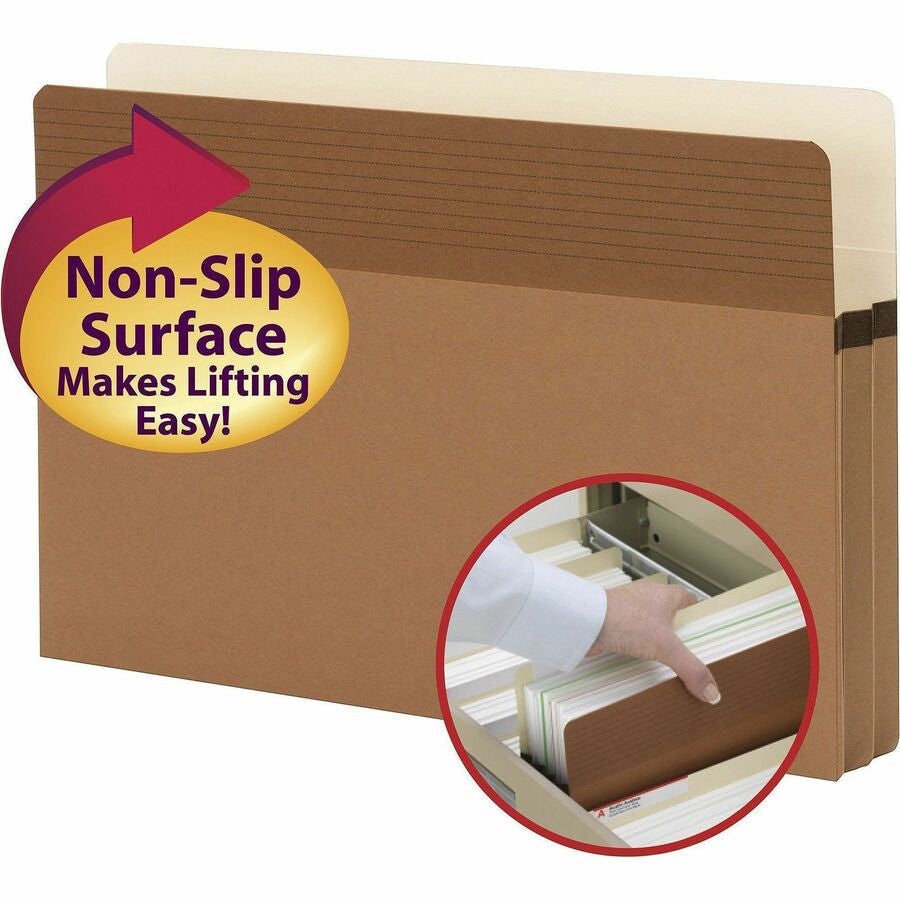 Smead Easy Grip Straight Tab Cut Legal Recycled File Pocket - 8 1/2’’ x 14’’ - 1 3/4’’ Expansion - Redrope - Filing