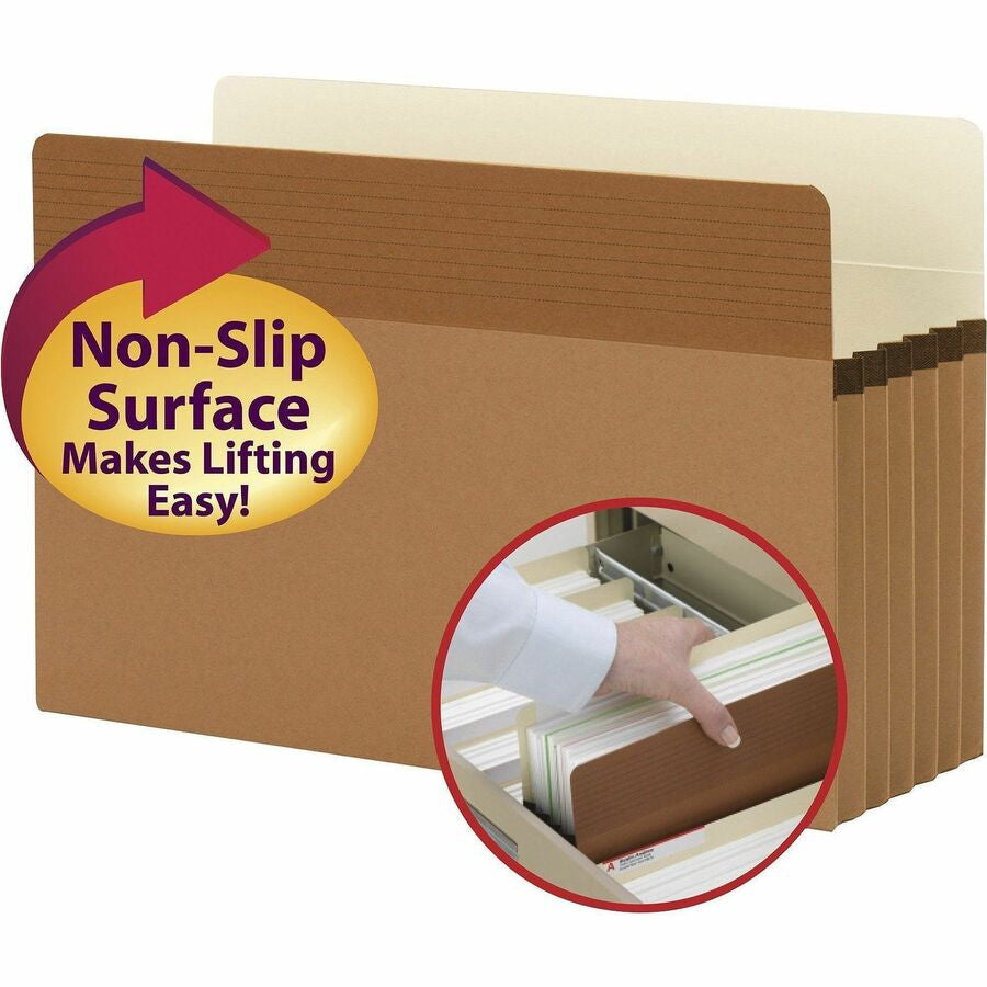 Smead Easy Grip Straight Tab Cut Legal Recycled File Pocket - 8 1/2’’ x 14’’ - 5 1/4’’ Expansion - Redrope - Filing