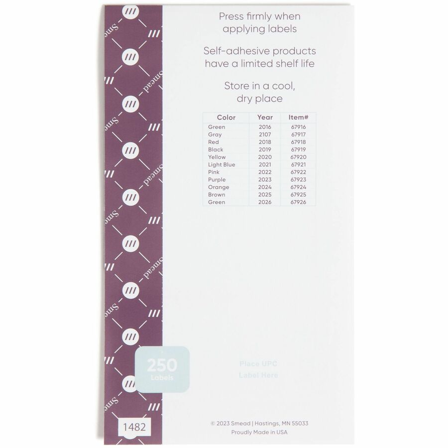 Smead ETS Color-Coded Year Labels - 1/2’’ Height x 1’’ Width - Green - Paper - Laminated - Self-adhesive Durable - 25