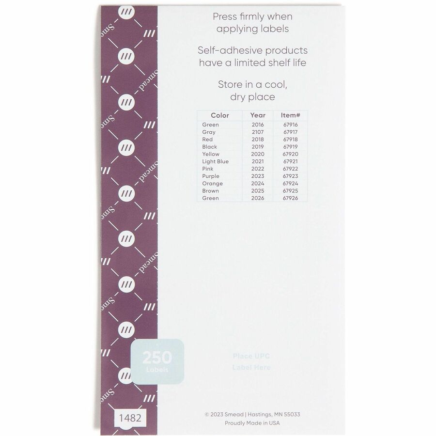 Smead ETS Color-Coded Year Labels - 1/2’’ Height x 1’’ Width - Green - Paper - Laminated - Self-adhesive Durable - 25