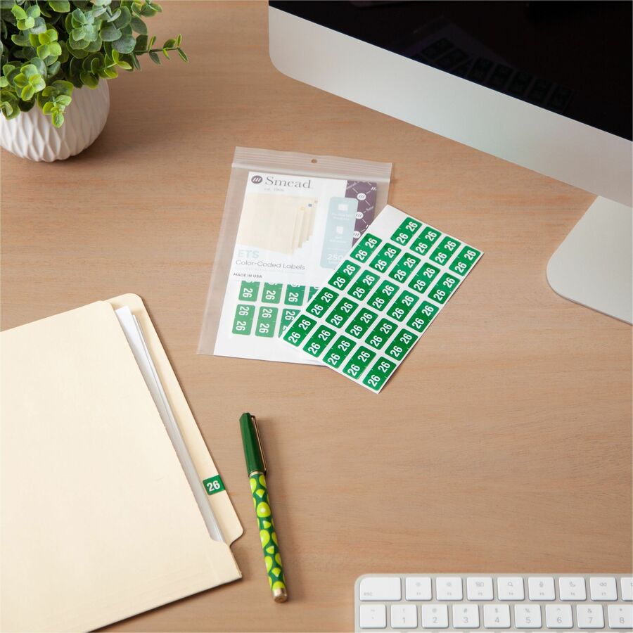 Smead ETS Color-Coded Year Labels - 1/2’’ Height x 1’’ Width - Green - Paper - Laminated - Self-adhesive Durable - 25