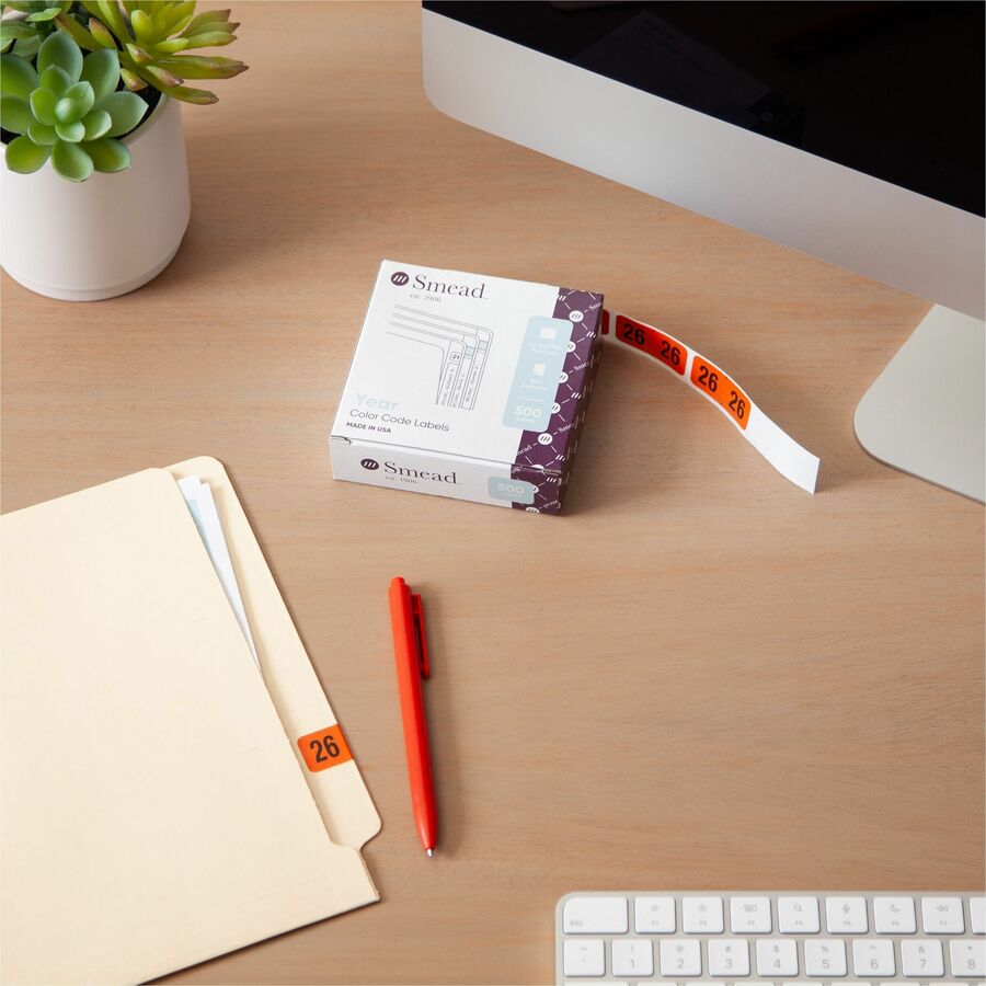 Smead ETYJ Color-Coded Year Labels - 3/4’’ Height x 1 1/2’’ Width - Roll - Orange - Paper - Laminated - Color-Coding