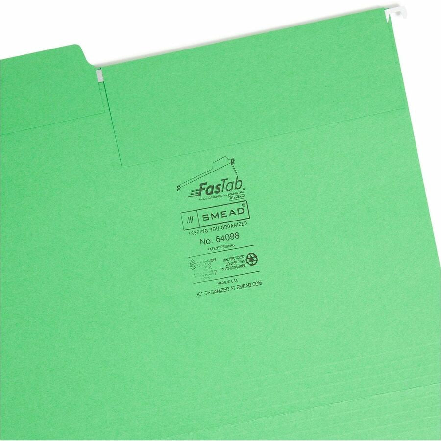 Smead FasTab 1/3 Tab Cut Letter Recycled Hanging Folder - Right