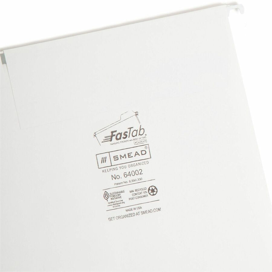 Smead FasTab 1/3 Tab Cut Letter Recycled Hanging Folder - Right