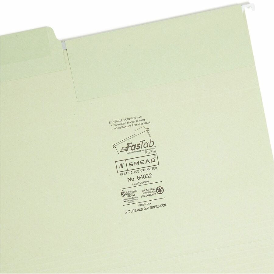 Smead FasTab 1/3 Tab Cut Letter Recycled Hanging Folder - Right