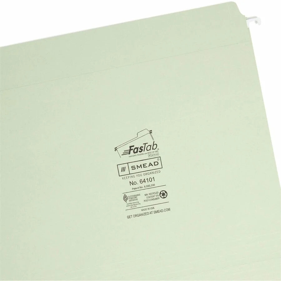 Smead FasTab Hanging Folders - Letter Size - Moss - 20/Box - & Accessories